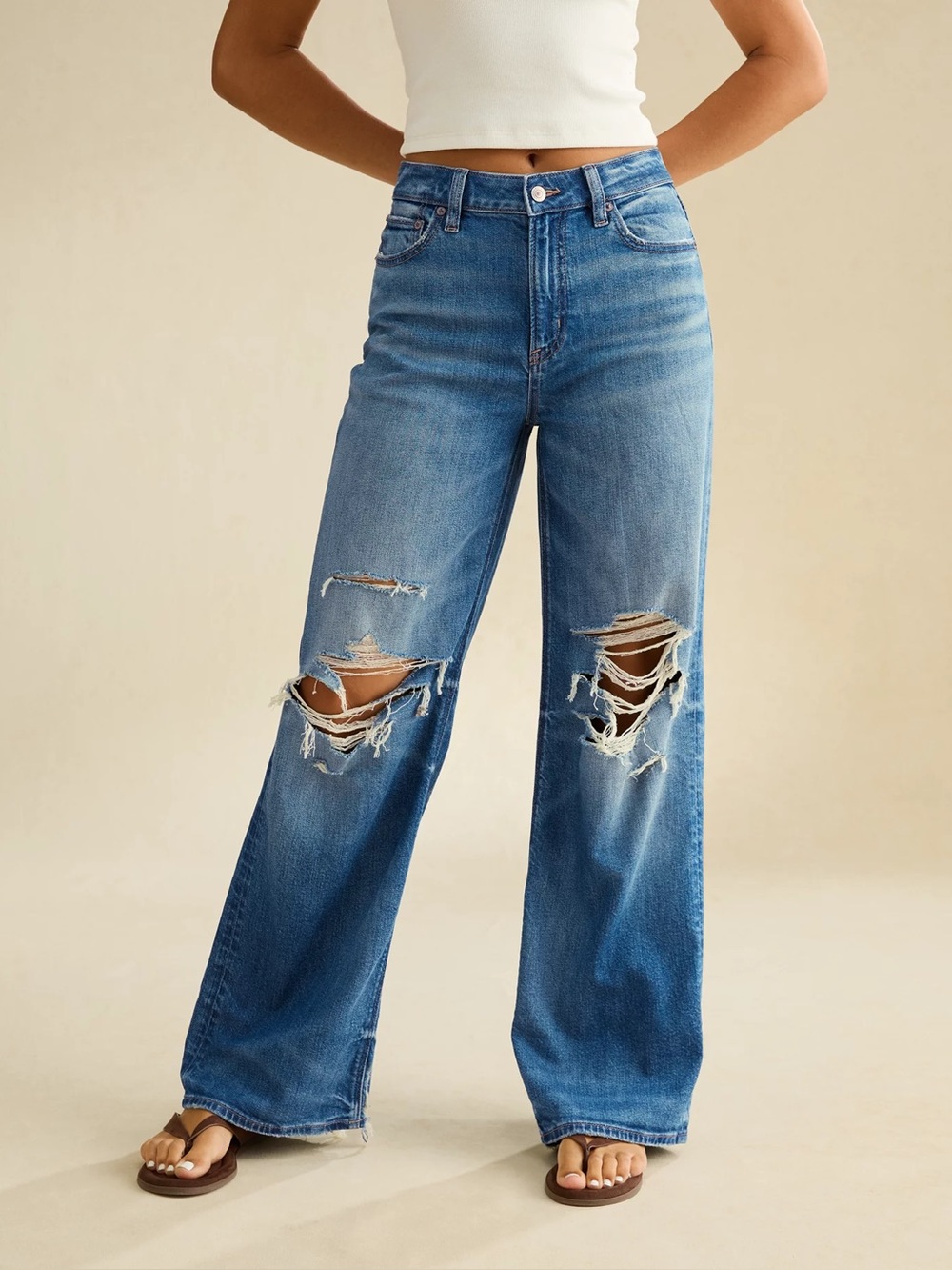 American Eagle Outfitters Medium Blue Flared Distressed Jeans